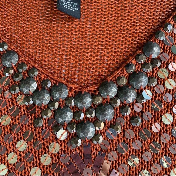BCBGMaxazria embellished loose knit 3/4 sleeve tunic rustic burnt orange Large - Picture 7 of 10